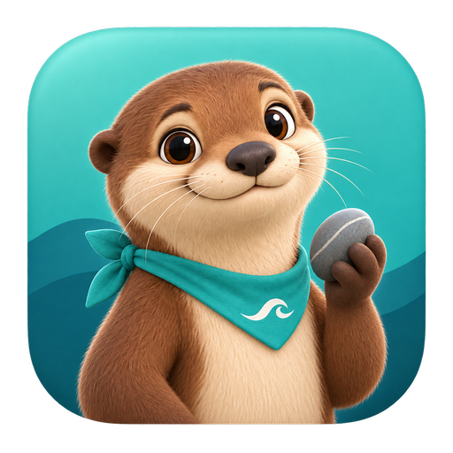 Kawa the otter, holding a pebble